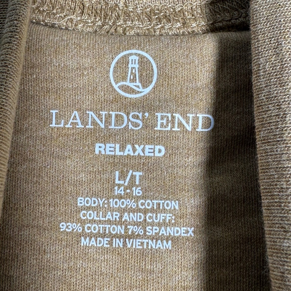 Lands End Mens Relaxed Mock Neck Long Sleeve Shirt Camel Brown Heather L/T 14-16 - Picture 2 of 7